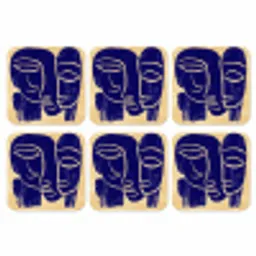Okergeel - Blauw - Eenvoudige lijnen onderzetter kurk middel -3d