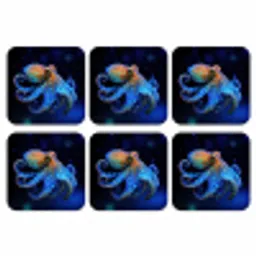 Octopus - Stippen - Blauw - Zee onderzetter kurk middel -3d