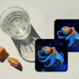 Octopus - Stippen - Blauw - Zee onderzetter kurk middel -sfeer4