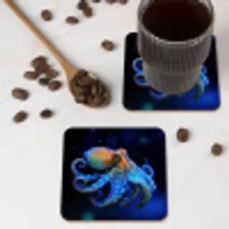 Octopus - Stippen - Blauw - Zee onderzetter kurk middel -sfeer2
