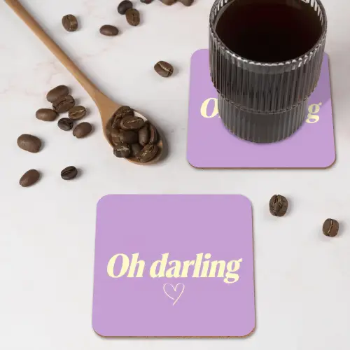 Oh darling - Hart - Paars onderzetter kurk middel -sfeer2