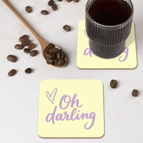 Oh darling - Geel - Hart onderzetter kurk middel -sfeer2