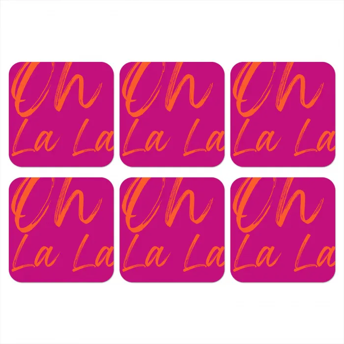 Oh la la - Oranje - Roze onderzetter kurk middel -3d