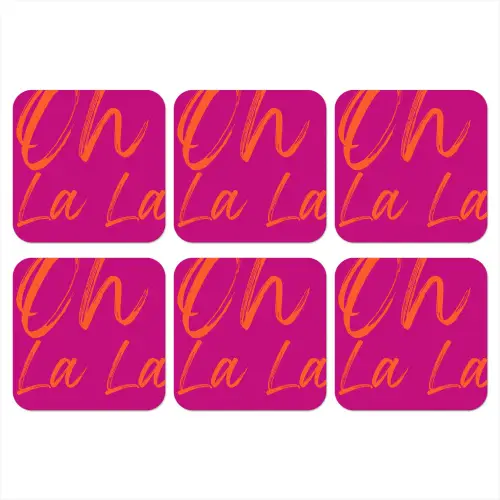 Oh la la - Oranje - Roze onderzetter kurk middel -3d