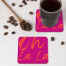 Oh la la - Oranje - Roze onderzetter kurk middel -sfeer2