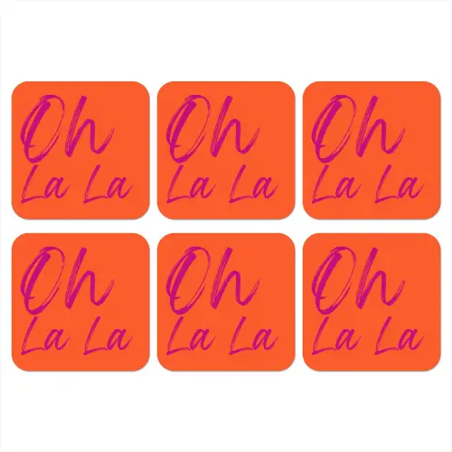 Oh la la - Oranje - Roze - Grafisch onderzetter kurk middel -3d