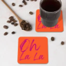 Oh la la - Oranje - Roze - Grafisch onderzetter kurk middel -sfeer2