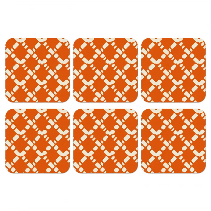 Oranje - Ruitpatroon - Wit onderzetter kurk middel 366 -3d