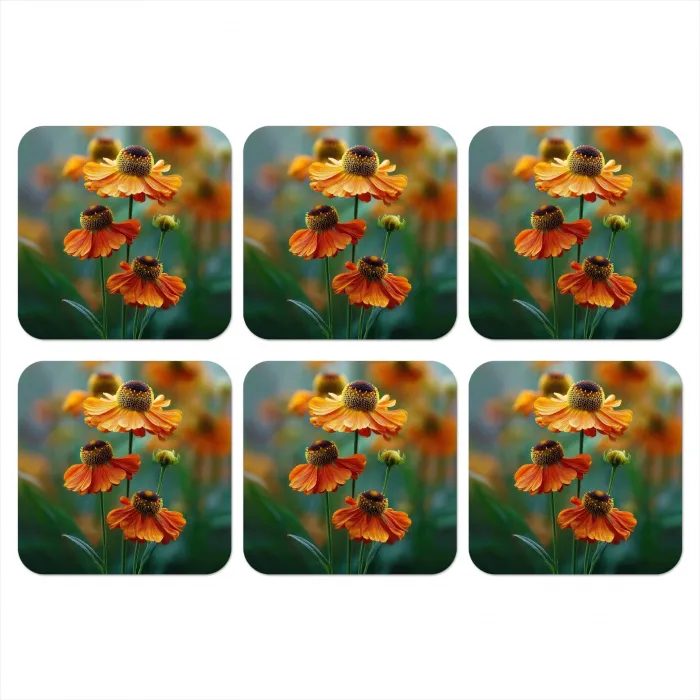 Oranje bloemen - Levendig - Wazige achtergrond onderzetter kurk middel -3d