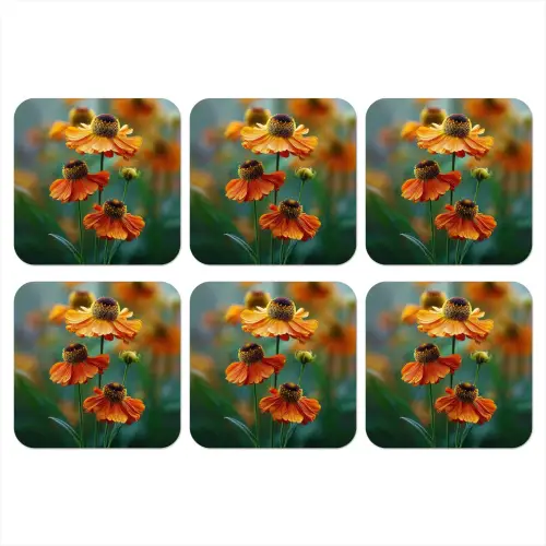 Oranje bloemen - Levendig - Wazige achtergrond onderzetter kurk middel -3d