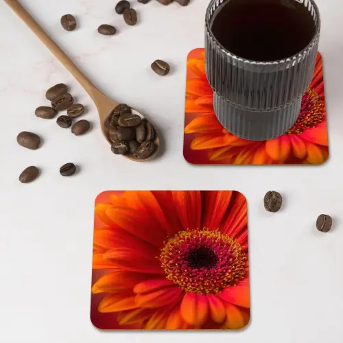 Oranje - Gerbera - Intens onderzetter kurk middel -sfeer2