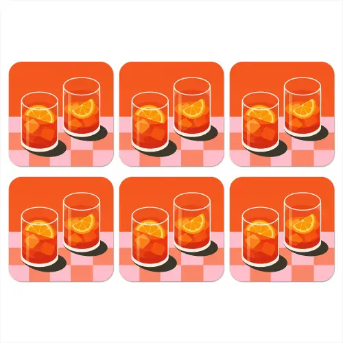 Sinaasappel - Glazen - Oranje onderzetter kurk middel -3d