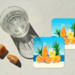Sinaasappels - Ijsblokjes -  Zee - Illustratie onderzetter kurk middel -sfeer4