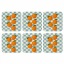 Sinaasappels - Blaadjes - Geblokt - Blauw onderzetter kurk middel -3d
