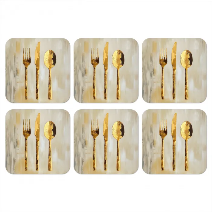 Verf - Goud - Bestek onderzetter kurk middel -3d