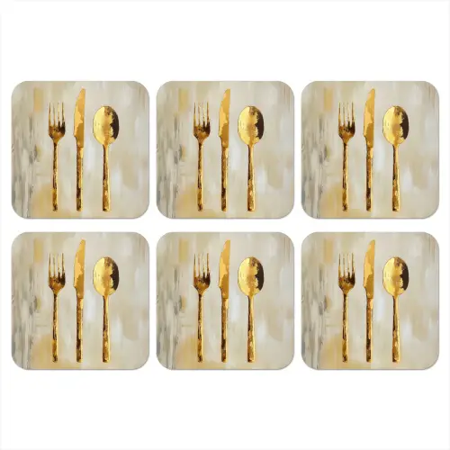 Verf - Goud - Bestek onderzetter kurk middel -3d