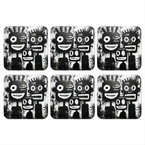 Schilderij - Figuren - Zwart - Abstract onderzetter kurk middel -3d
