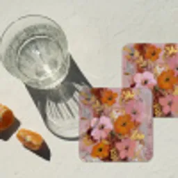 Schilderij - Bloemen - Rustiek - Roze onderzetter kurk middel -sfeer4