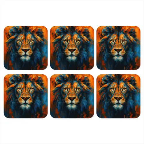 Schilderij - Leeuwenkop - Oranje onderzetter kurk middel -3d