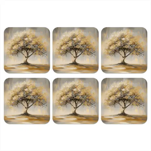 Schilderij - Boom - Abstract - Bladeren onderzetter kurk middel -3d