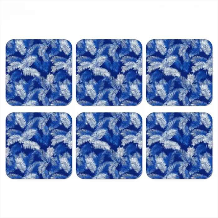 Palmblad - Patroon - Blauw onderzetter kurk middel 366 -3d