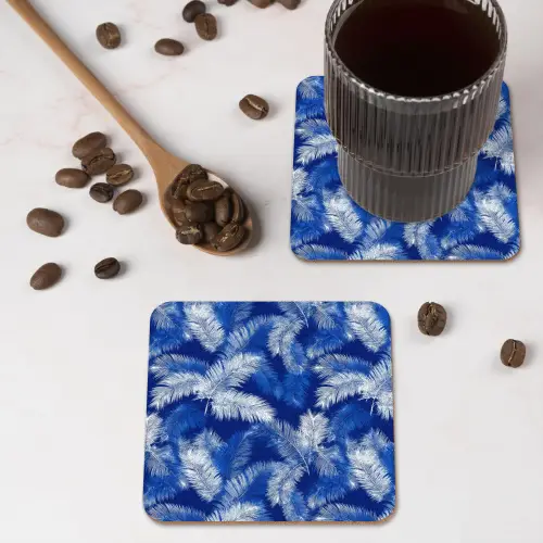 Palmblad - Patroon - Blauw onderzetter kurk middel 366 -sfeer2