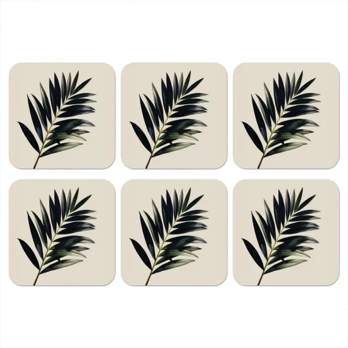 Palmblad - Subtiel - Groen - beige onderzetter kurk middel -3d