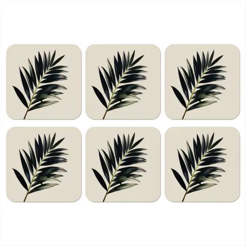 Palmblad - Subtiel - Groen - beige onderzetter kurk middel -3d