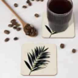 Palmblad - Subtiel - Groen - beige onderzetter kurk middel -sfeer2