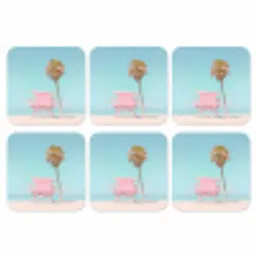 Palmboom - Strandhuis - Roze onderzetter kurk middel -3d