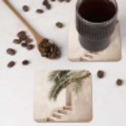 Palmboom - Schaduw - Trap - Beige onderzetter kurk middel -sfeer2