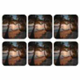 Palmbomen - Hangmat - Strand - Zonsondergang onderzetter kurk middel -3d