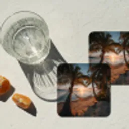 Palmbomen - Hangmat - Strand - Zonsondergang onderzetter kurk middel -sfeer4