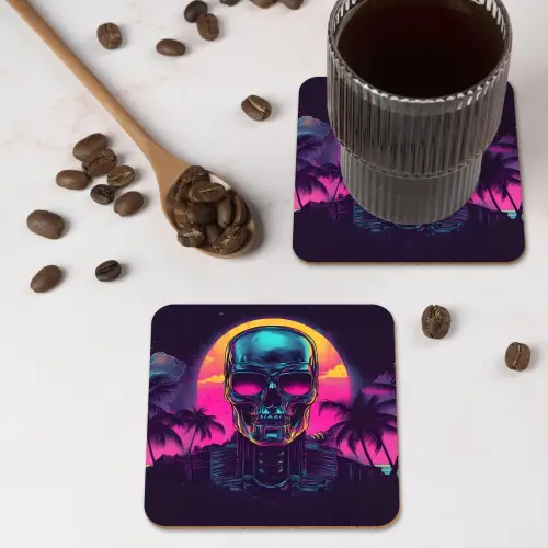 Palmbomen - Hoofd - Metallic - Zonsondergang onderzetter kurk middel -sfeer2