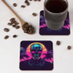 Palmbomen - Hoofd - Metallic - Zonsondergang onderzetter kurk middel -sfeer2