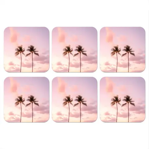 Palmbomen - Paars - Wolken - Lucht onderzetter kurk middel -3d
