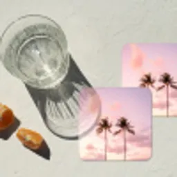Palmbomen - Paars - Wolken - Lucht onderzetter kurk middel -sfeer4