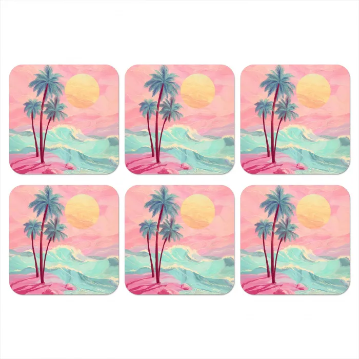Palmbomen - Golven - Zee onderzetter kurk middel -3d