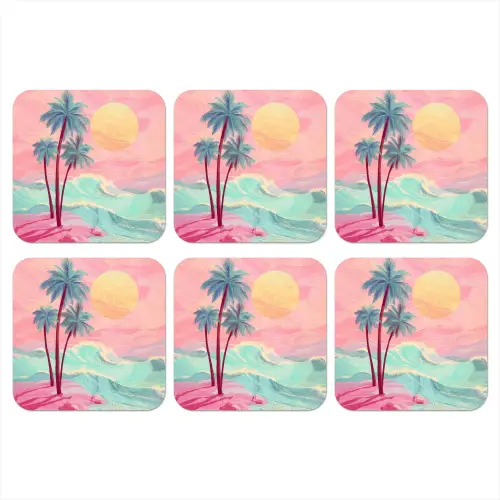 Palmbomen - Golven - Zee onderzetter kurk middel -3d