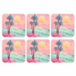 Palmbomen - Golven - Zee onderzetter kurk middel -3d