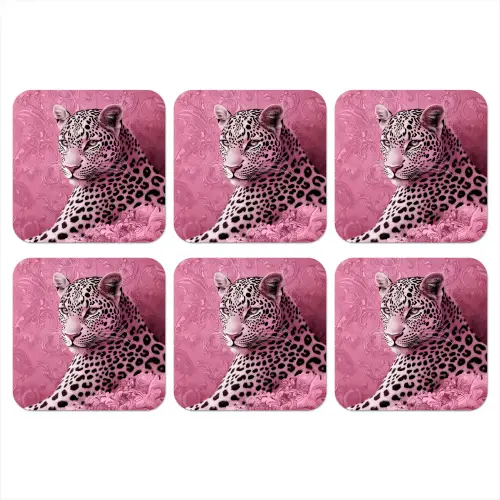 Panter - Luxe - Roze onderzetter kurk middel -3d