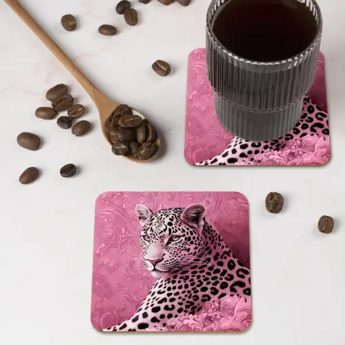 Panter - Luxe - Roze onderzetter kurk middel -sfeer2