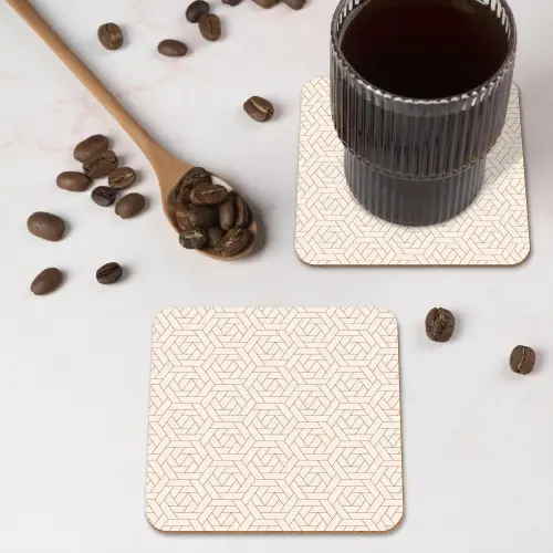 Patroon - Beige - Lijnen - Bruin onderzetter kurk middel 366 -sfeer2