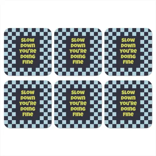 Patroon - Geblok - Blauw - Slow down you're doing fine onderzetter kurk middel -3d