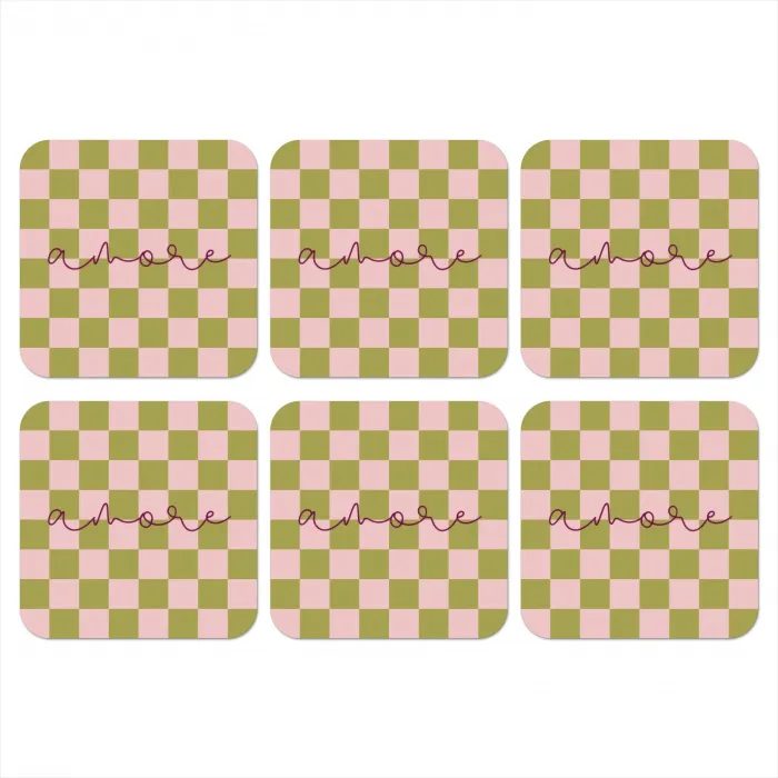 Patroon - Geblokt - Olijfgroen - Amore onderzetter kurk middel -3d
