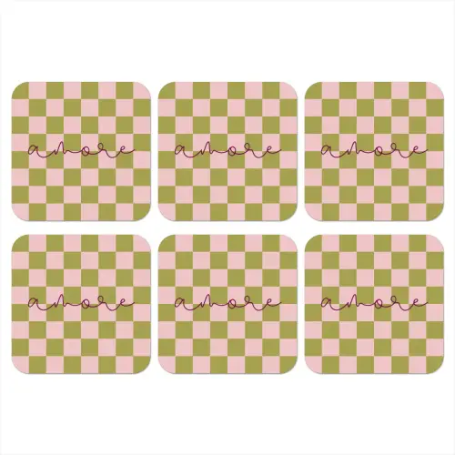Patroon - Geblokt - Olijfgroen - Amore onderzetter kurk middel -3d