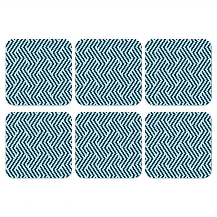 Patroon - Blauw - Lijnen - Zigzag onderzetter kurk middel 366 -3d