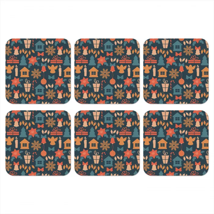 Patroon - Kerst - Symbolen - Blauw onderzetter kurk middel 366 -3d
