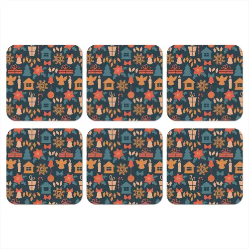 Patroon - Kerst - Symbolen - Blauw onderzetter kurk middel 366 -3d