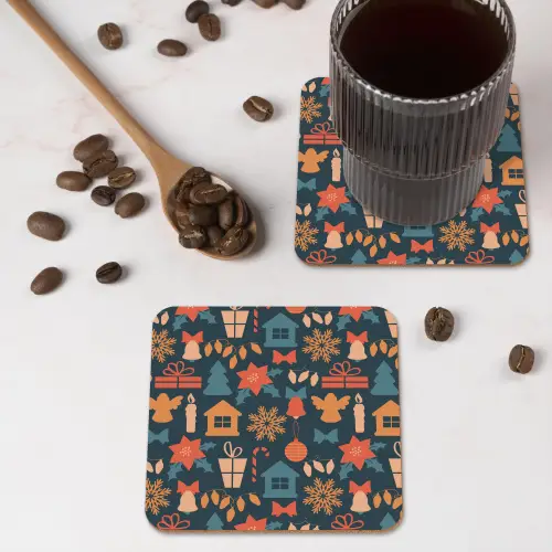 Patroon - Kerst - Symbolen - Blauw onderzetter kurk middel 366 -sfeer2